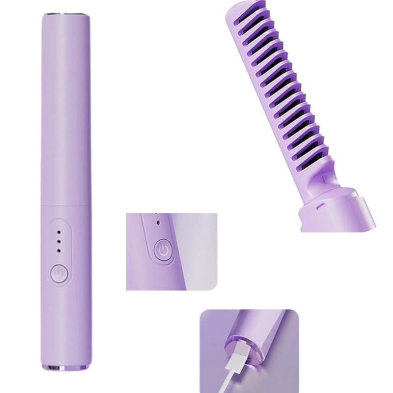 Rosa ou Roxo - Mini Pente Alisador Capilar Elétrico Portátil - Bivolt