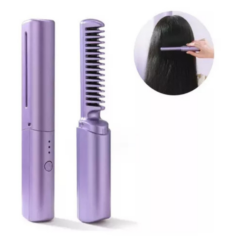 Rosa ou Roxo - Mini Pente Alisador Capilar Elétrico Portátil - Bivolt