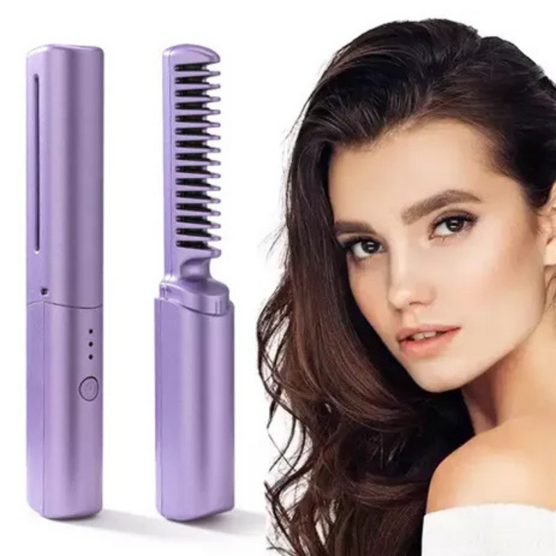 Rosa ou Roxo - Mini Pente Alisador Capilar Elétrico Portátil - Bivolt