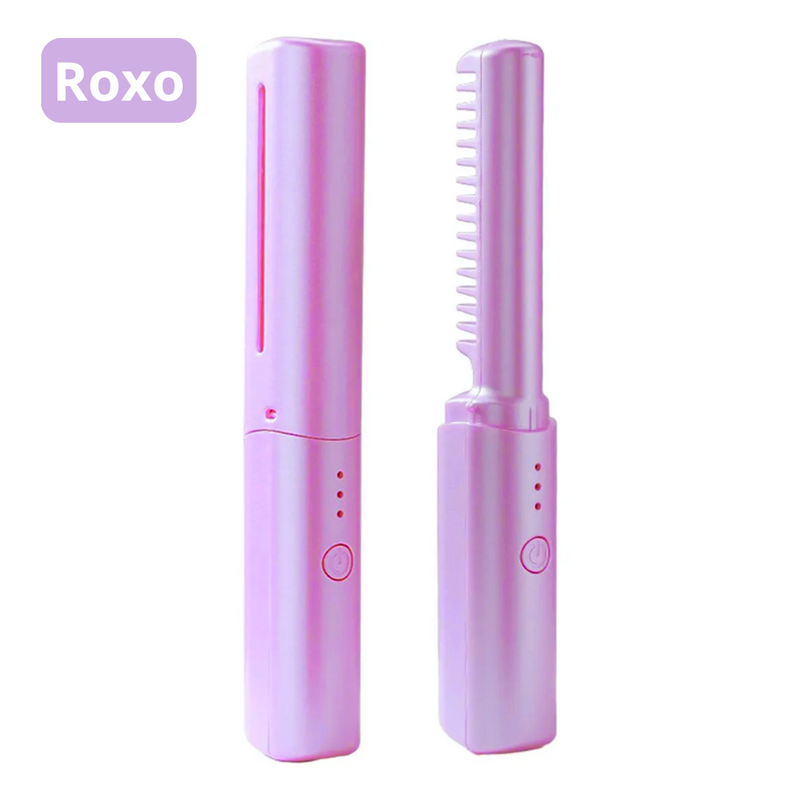 Rosa ou Roxo - Mini Pente Alisador Capilar Elétrico Portátil - Bivolt